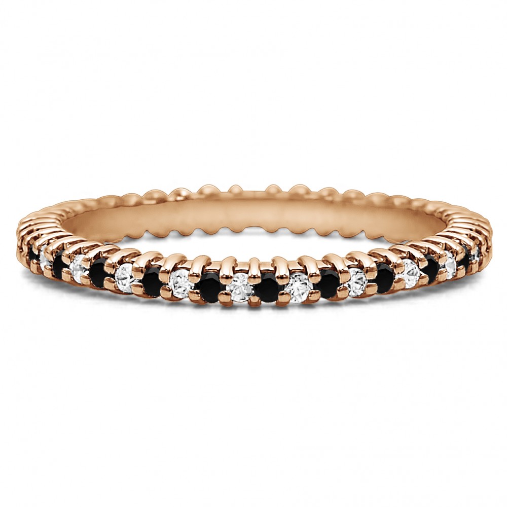 Black and White Stone Stackable 1.6mm Double Shared Prong Eternity Ring