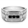 0.3 Ct. Black Three Stone Men's Wedding Ring with Ribbed Edges