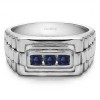 0.3 Ct. Sapphire Three Stone Men's Wedding Ring with Ribbed Edges