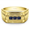 0.3 Ct. Sapphire Three Stone Men's Wedding Ring with Ribbed Edges in Yellow Gold
