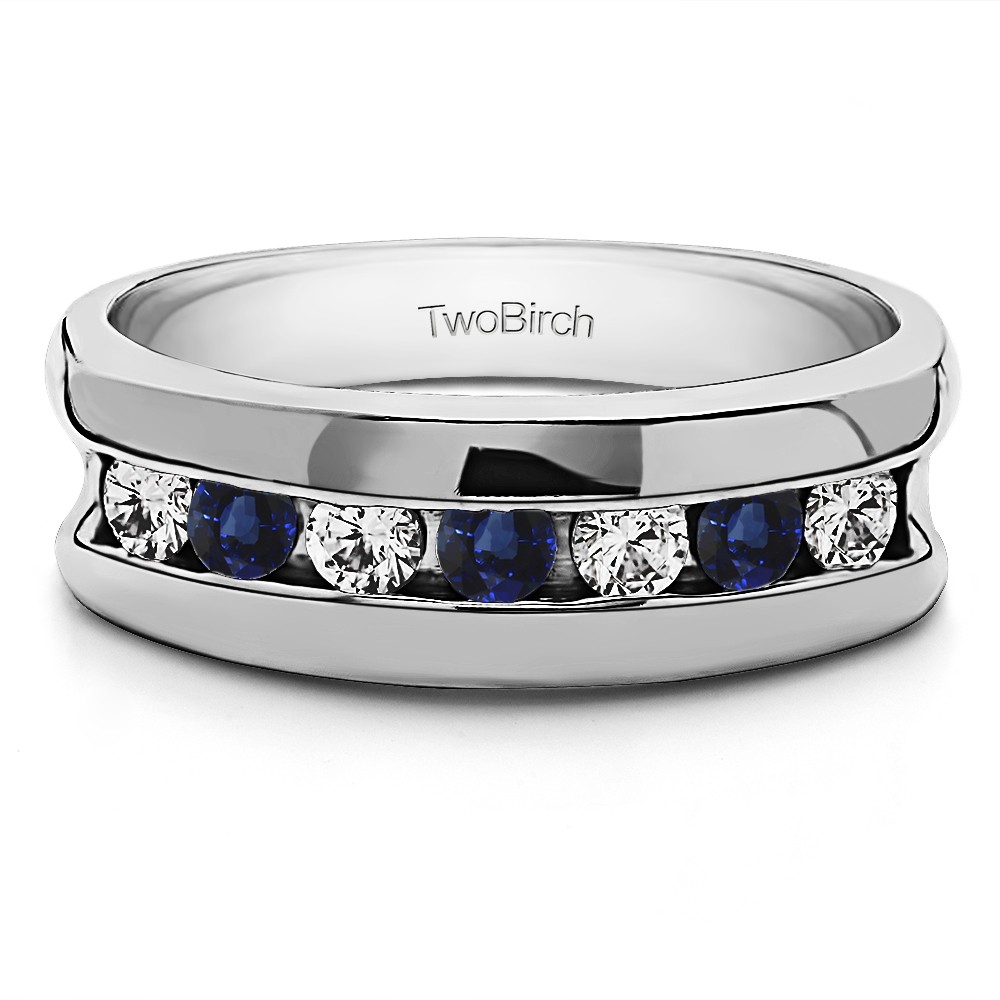 0.49 Ct. Sapphire and Diamond 7 Stone Channel Set Men's Wedding Band