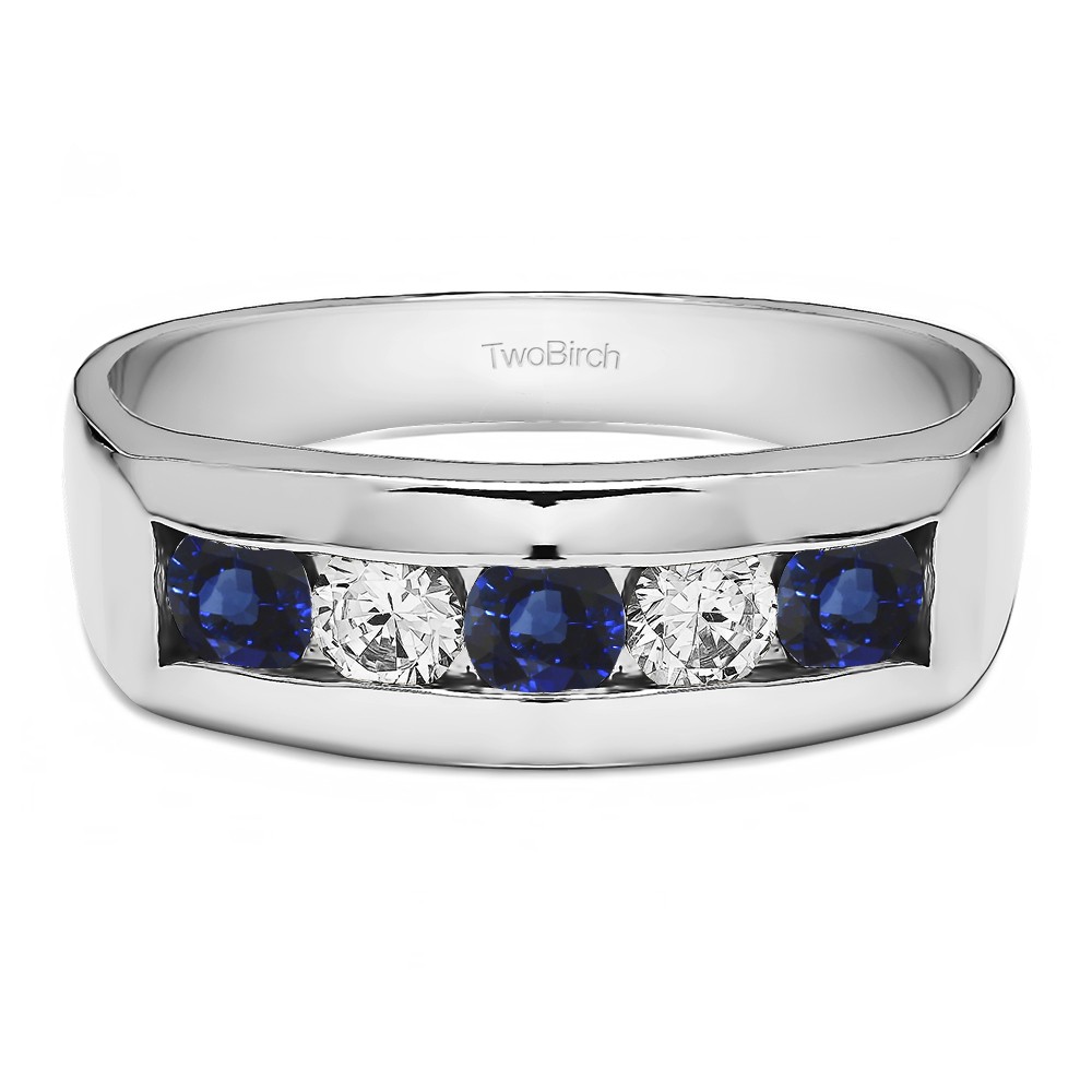 0.5 Ct. Sapphire and Diamond 5 Stone Channel Set Men's Wedding Ring