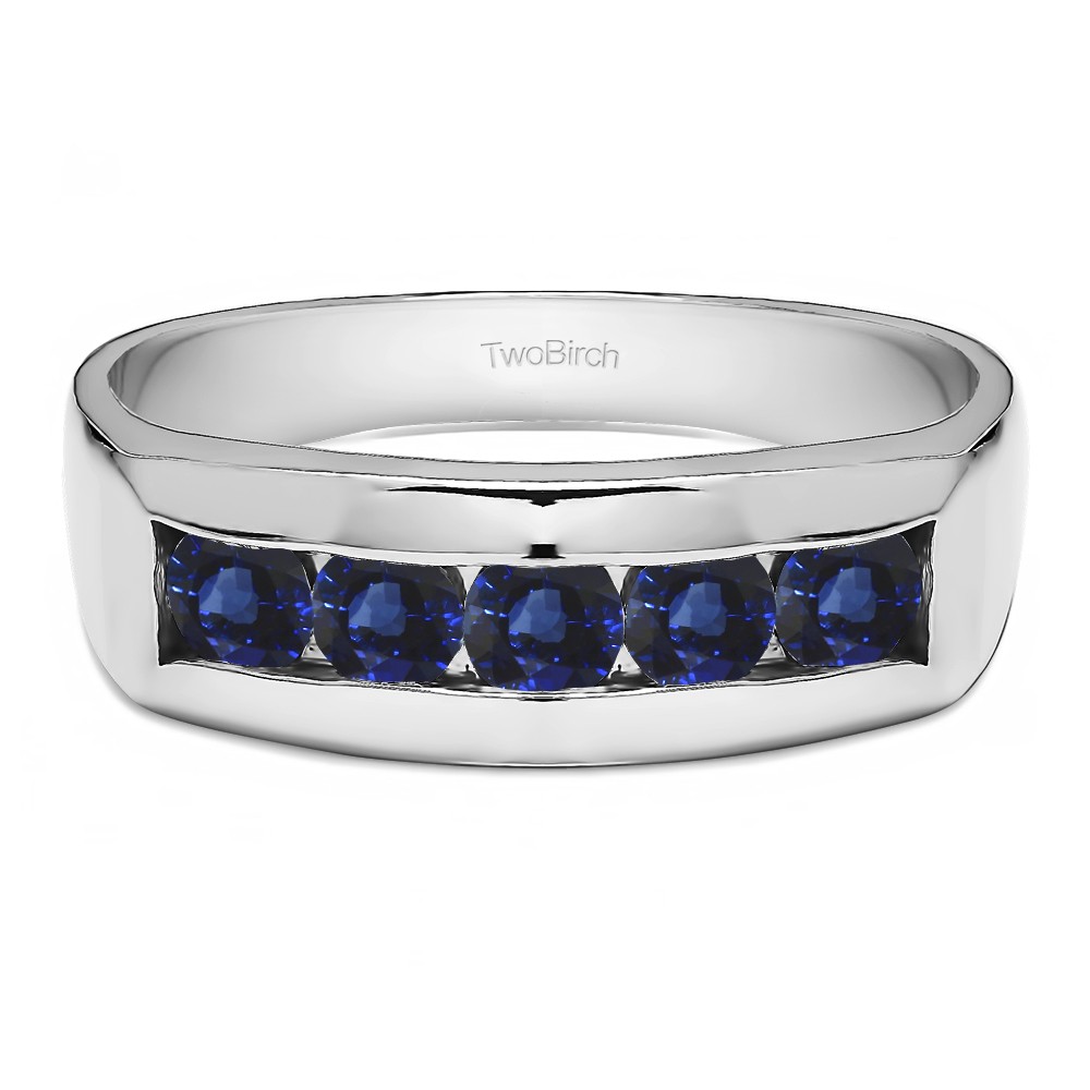 1 Ct. Sapphire 5 Stone Channel Set Men's Wedding Ring