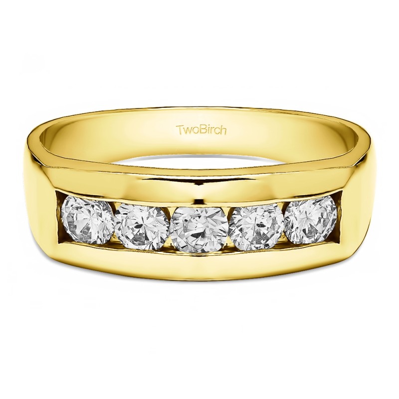 TwoBirch Men's Wedding Rings - 0.75 Ct. 5 Stone Channel Set Men's Wedding  Ring in Yellow Gold