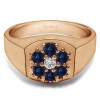 0.74 Ct. Sapphire and Diamond Cluster Men's Fashion Ring in Rose Gold
