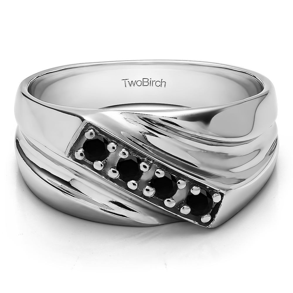 0.24 Ct. Black Four Stone Prong Set Diagonal Men's Wedding Ring