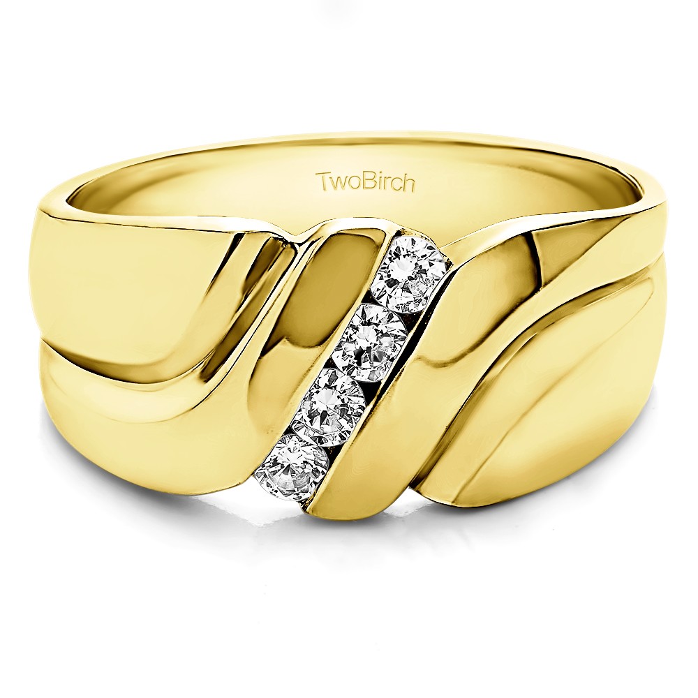 0.24 Ct. Four Stone Twisted Shank Men's Wedding Band in Yellow Gold