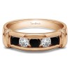 0.49 Ct. Black and White Five Stone Channel Set Men's Band With Raised Edges in Rose Gold