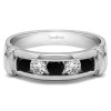 0.49 Ct. Black and White Five Stone Channel Set Men's Band With Raised Edges