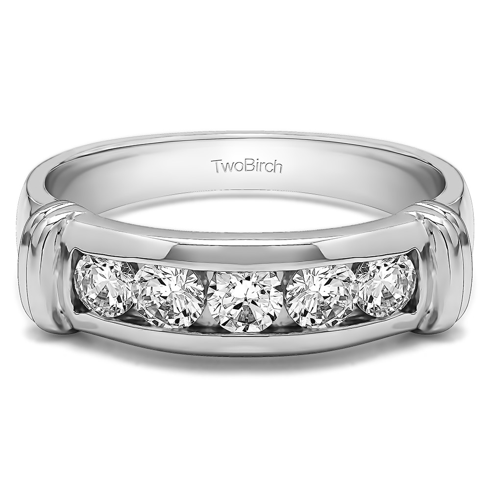 0.49 Ct. Five Stone Channel Set Men's Band With Raised Edges