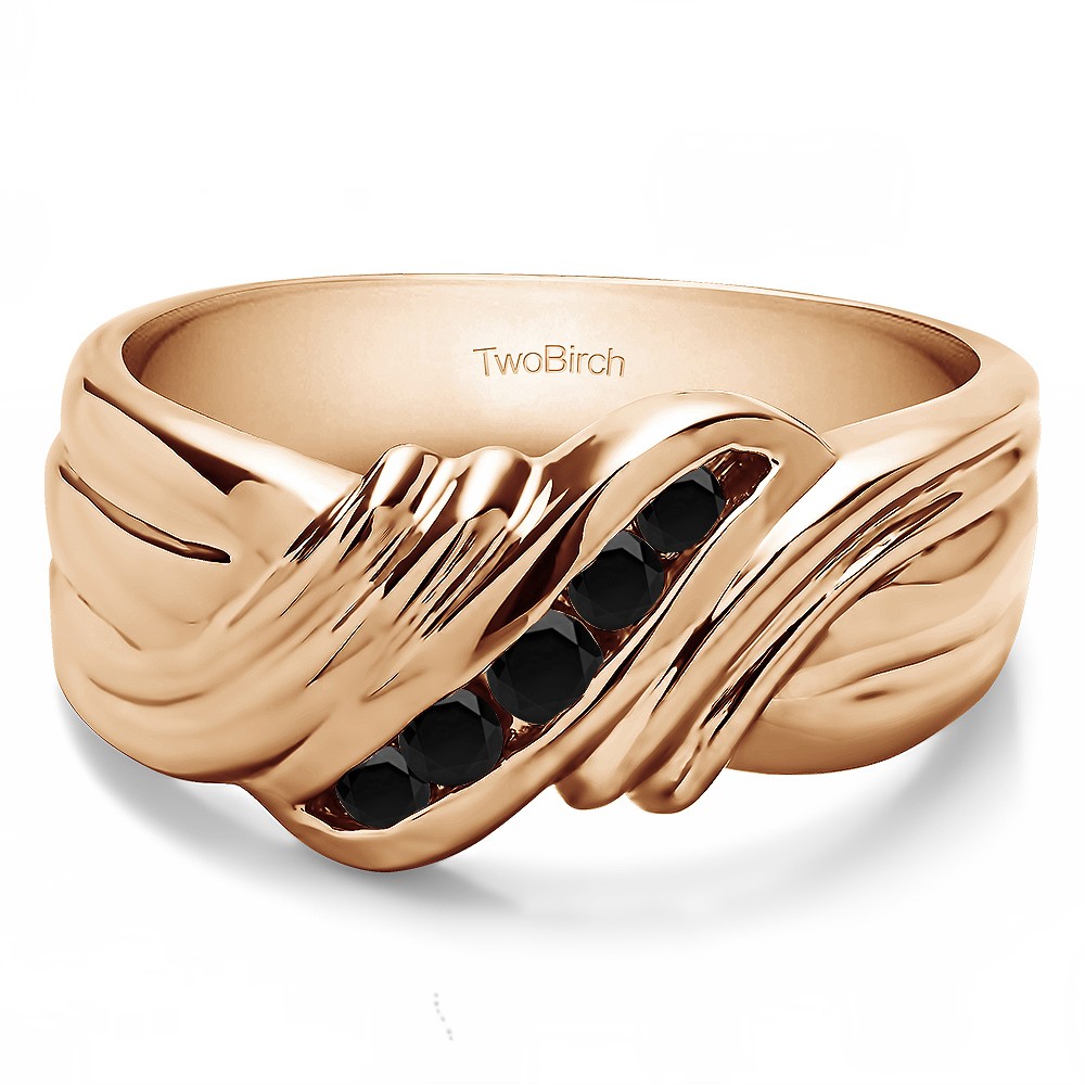 0.27 Ct. Black Five Stone Twisted Shank Men's Wedding Band in Rose Gold