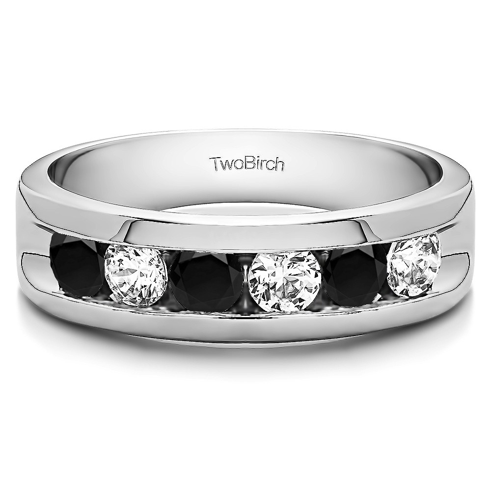 0.99 Ct. Black and White Six Stone Channel Set Gent's Band with Open Ends