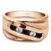 1 Ct. Black and White Five Stone Channel Set Ribbed Shank Men's Wedding Band in Rose Gold