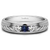 0.5 Ct. Sapphire and Diamond Three Stone Men's Wedding Ring with Ribbed Shank