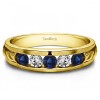 1 Ct. Sapphire and Diamond Five Stone Channel Set Men's Wedding Ring in Yellow Gold