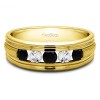 0.75 Ct. Black and White Five Stone Channel Set Men's Wedding Band with Ribbed Shank in Yellow Gold