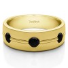 0.5 Ct. Black Three Stone Burnished Men's Wedding Ring With Ribbed Design in Yellow Gold