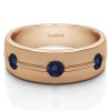 0.5 Ct. Sapphire Three Stone Burnished Men's Wedding Ring With Ribbed Design in Rose Gold
