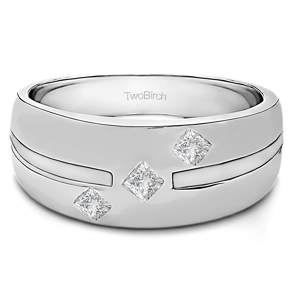 0.35 Ct. Princess Cut Burnished Three Stone Men's Ring