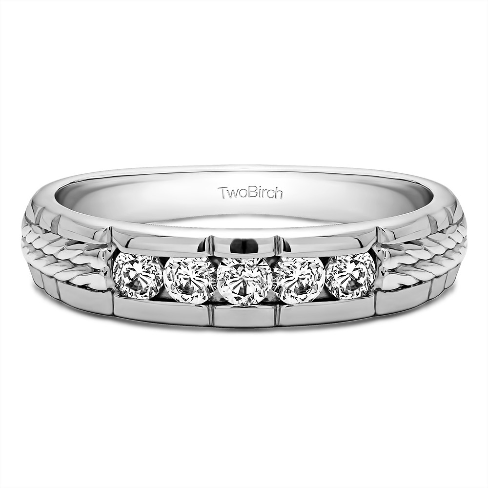 0.36 Ct. Five Stone Channel Set Men's Wedding Ring with Braided Shank