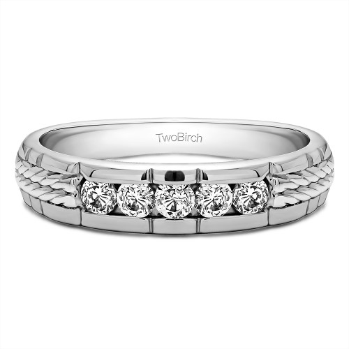 0.36 Ct. Five Stone Channel Set Men's Wedding Ring with Braided Shank
