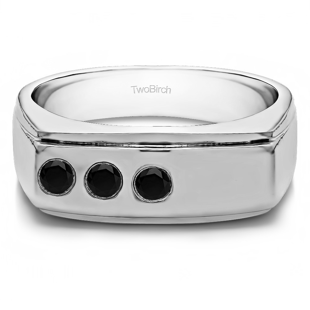 0.5 Ct. Black Three Stone Burnished Flat Top Men's Ring