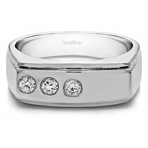 0.36 Ct. Three Stone Burnished Flat Top Men's Ring