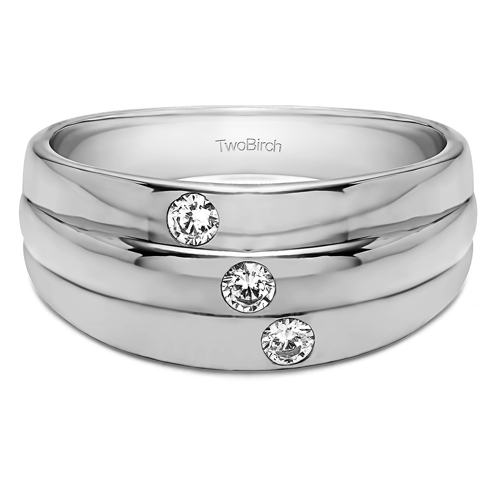 0.24 Ct. Burnished Three Stone Men's Wedding Ring
