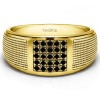 0.25 Ct. Black Stone Round Cluster Top Ribbed Shank Men's Wedding Ring in Yellow Gold
