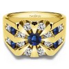1 Ct. Sapphire and Diamond Round Channel Set Sun Burst Style Men's Ring in Yellow Gold