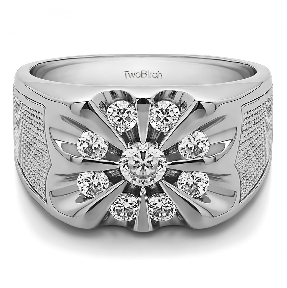 1 Ct. Cluster Sun Burst Men's Domed Wedding Ring
