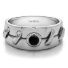 0.3 Ct. Black Stone Bezel Solitaire Men's Wedding Band with Raised Design