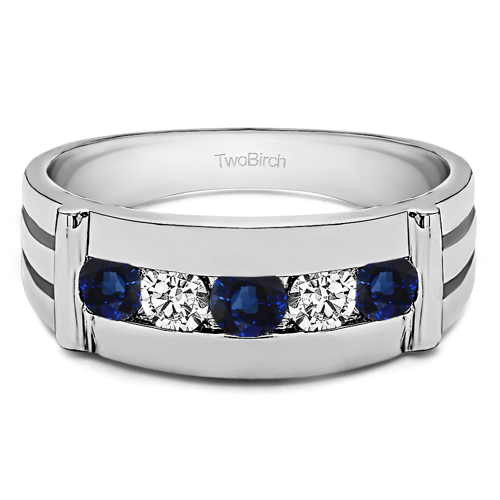 0.25 Ct. Sapphire and Diamond Channel Set Men's Ring With Bars
