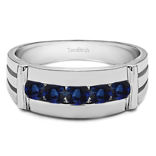 0.17 Ct. Sapphire Channel Set Men's Ring With Bars