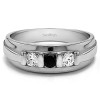 0.24 Ct. Black and White Three Stone Bar Set Men's Wedding Ring