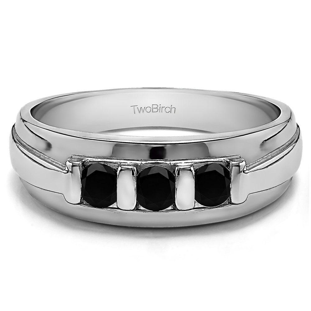 0.24 Ct. Black Three Stone Bar Set Men's Wedding Ring