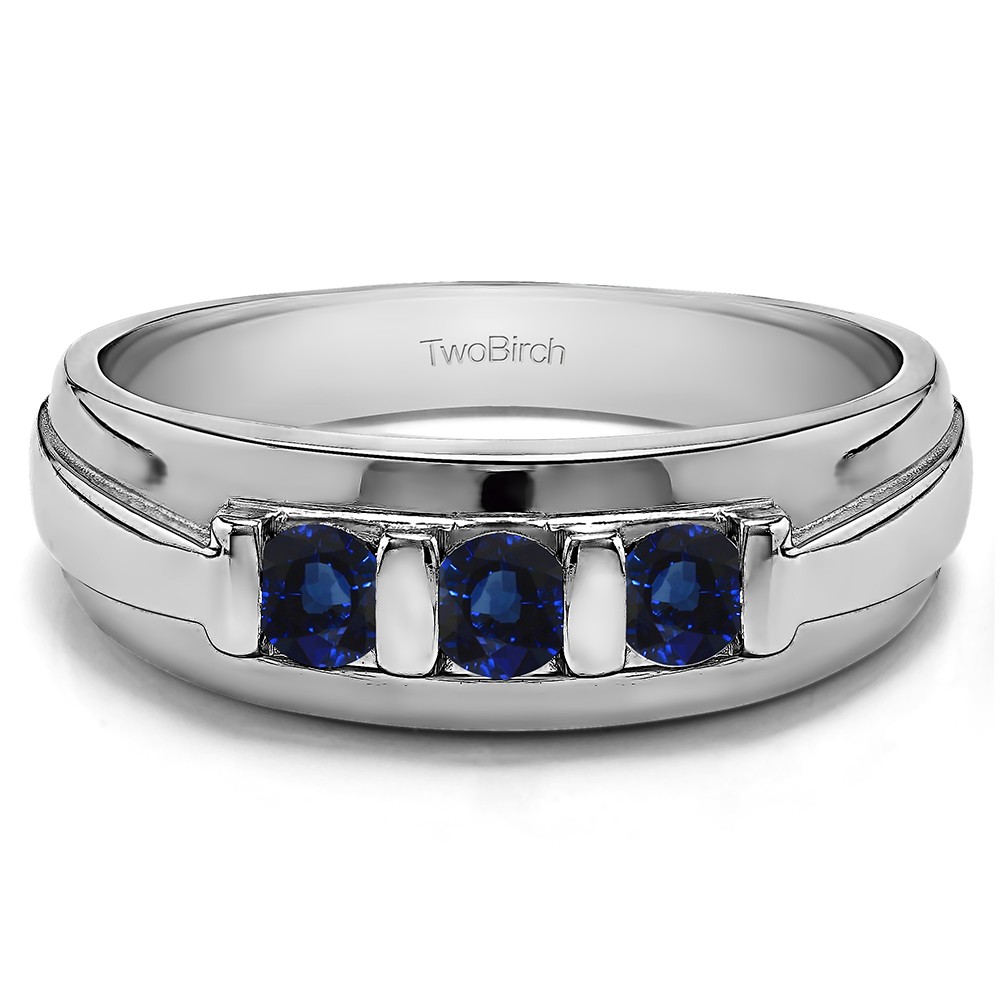 0.24 Ct. Sapphire Three Stone Bar Set Men's Wedding Ring