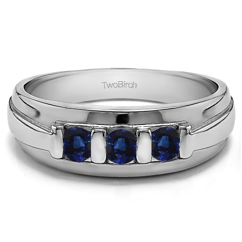 0.24 Ct. Sapphire Three Stone Bar Set Men's Wedding Ring