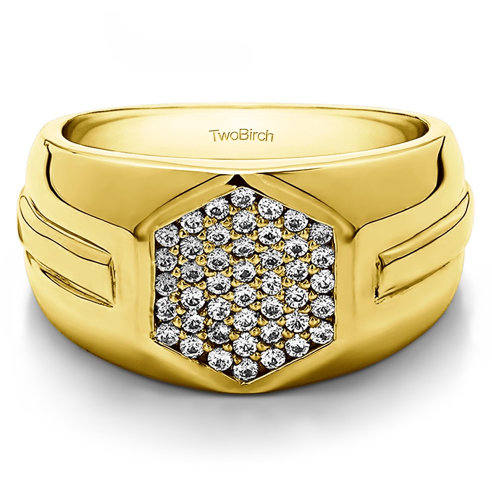 0.5 Ct. Cluster Top Men's Wedding Band with Ribbed Shank in Yellow Gold