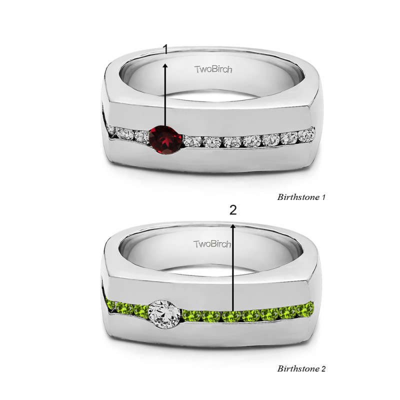 TwoBirch Men's Wedding Rings 0.5 Ct. Birthstone Men's Unique Channel