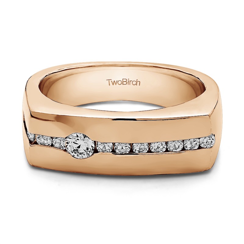 TwoBirch Men's Wedding Rings 0.5 Ct. Channel Set Flat Top Men's