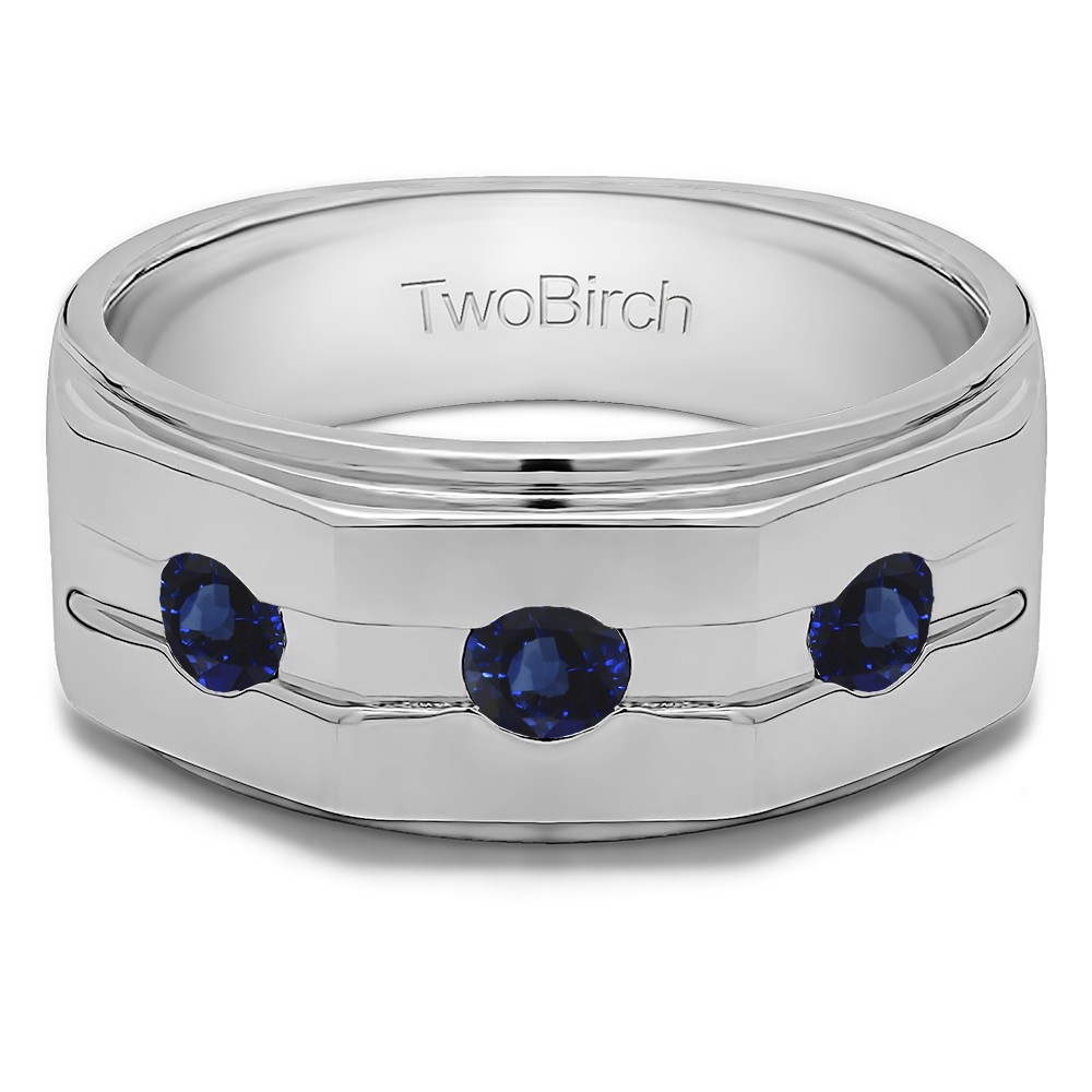 0.36 Ct. Sapphire Round Burnished Set Three Stone Men's Ring