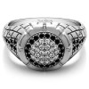 0.54 Ct. Black and White Stone Domed Men's Ring with Engraved Design