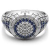 0.54 Ct. Sapphire and Diamond Domed Men's Ring with Engraved Design