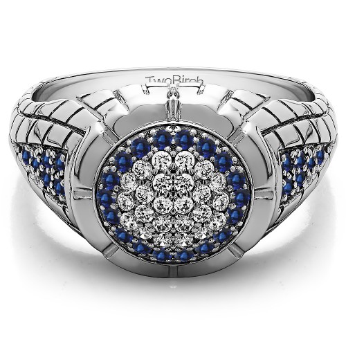 0.54 Ct. Sapphire and Diamond Domed Men's Ring with Engraved Design