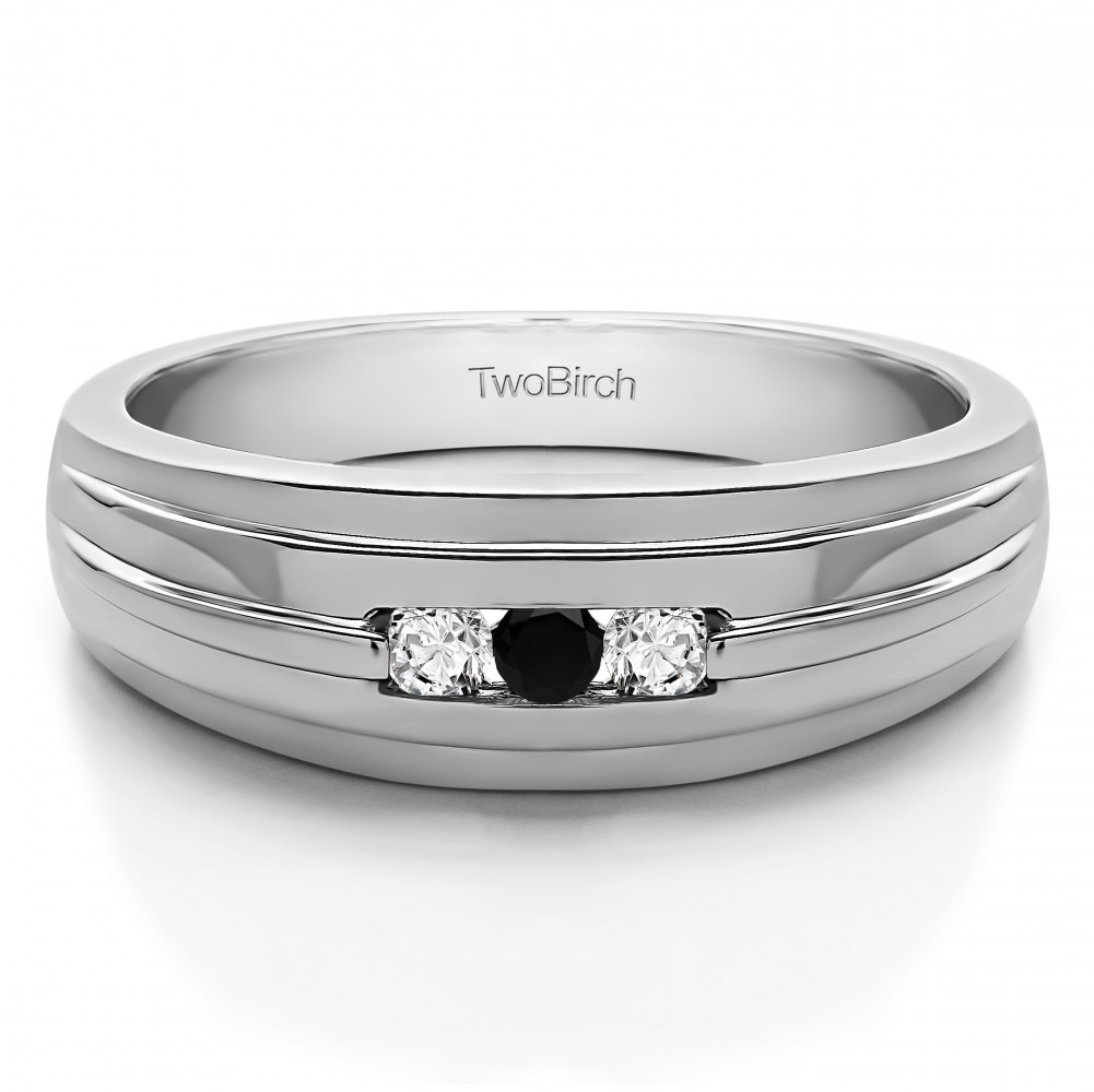 0.24 Ct. Black and White Three Stone Channel Set Men's Ring