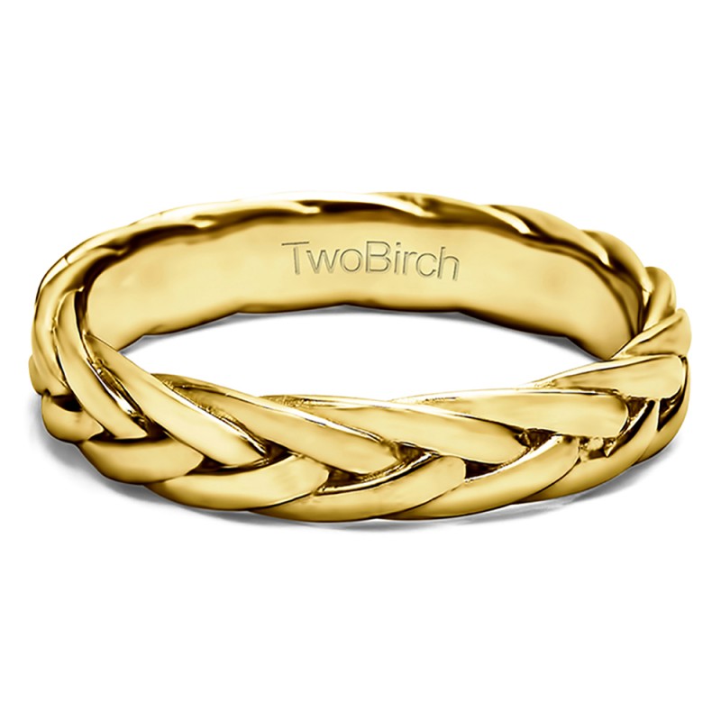 TwoBirch Men's Wedding Rings - Braided Men's Wedding Ring in Yellow Gold