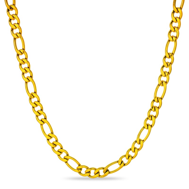 9 mm Figaro Chain Link Necklace for Men Boys Heavy 316L Gold Plated Stainless Steel Gold Color 24 inch, Men's