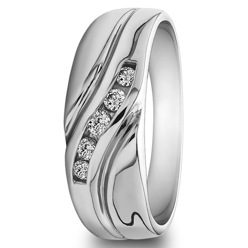 TwoBirch Men's Wedding Rings 0.29 Ct. Five Birthstone Twisted Shank Men's Wedding Ring in