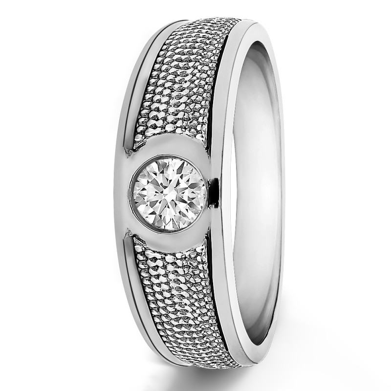 TwoBirch Men's Wedding Rings 0.38 Ct. Solitaire Burnished Men's Wedding Ring with Designed